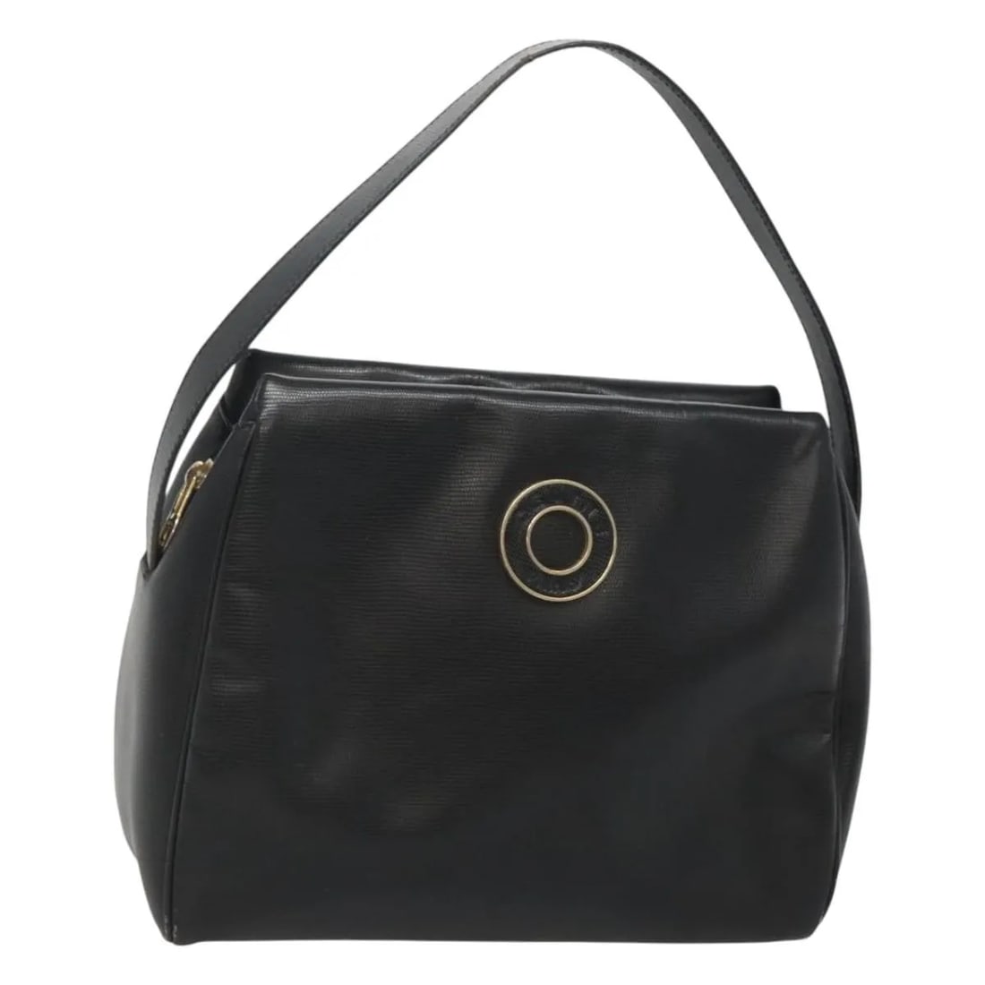 Celine Circle Logo Black Leather Handbag: Celine Circle Logo Black Leather Handbag A women's Celine Circle Logo leather bag in black, made in Italy. The item is in good condition with noted wear including out-of-shape exterior, light rubbing 