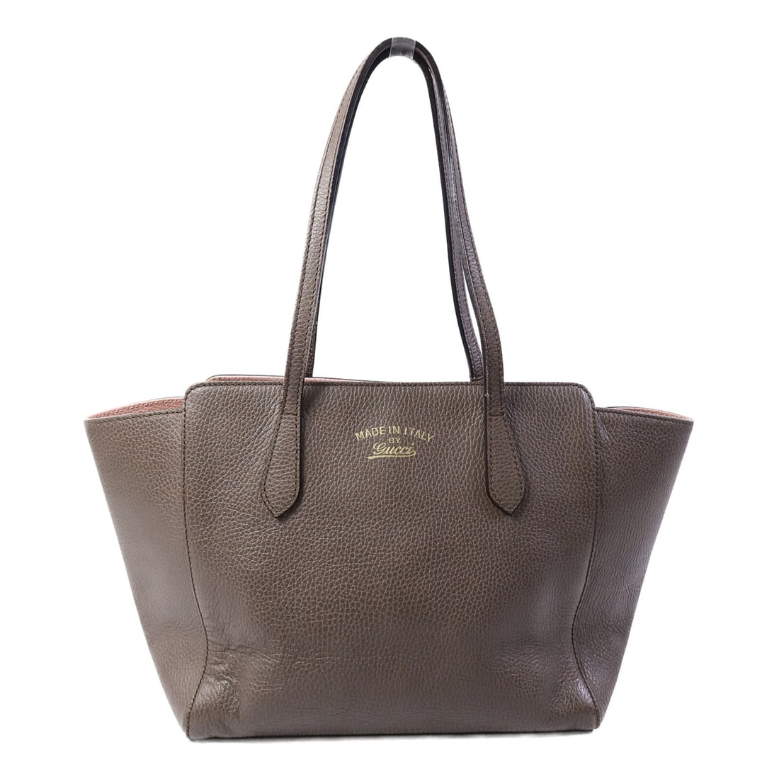 Gucci 354408 Swing Tote Brown Pink Calfskin Leather GG GHW: Gucci 354408 Swing Tote Brown Pink Calfskin Leather GG GHW A GUCCI GG Swing Tote Bag, model 354408, in brown and pink calfskin leather. It features a magnetic pocket and an interior with two open pock