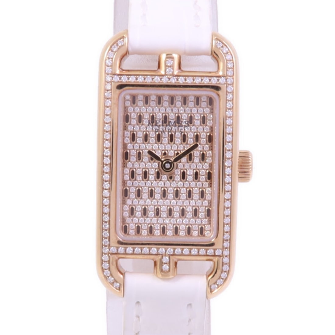 Hermes NA2.174 Mini Nantucket Plumetis Quartz Watch 18K Rose Gold Diamond (1 of 13)