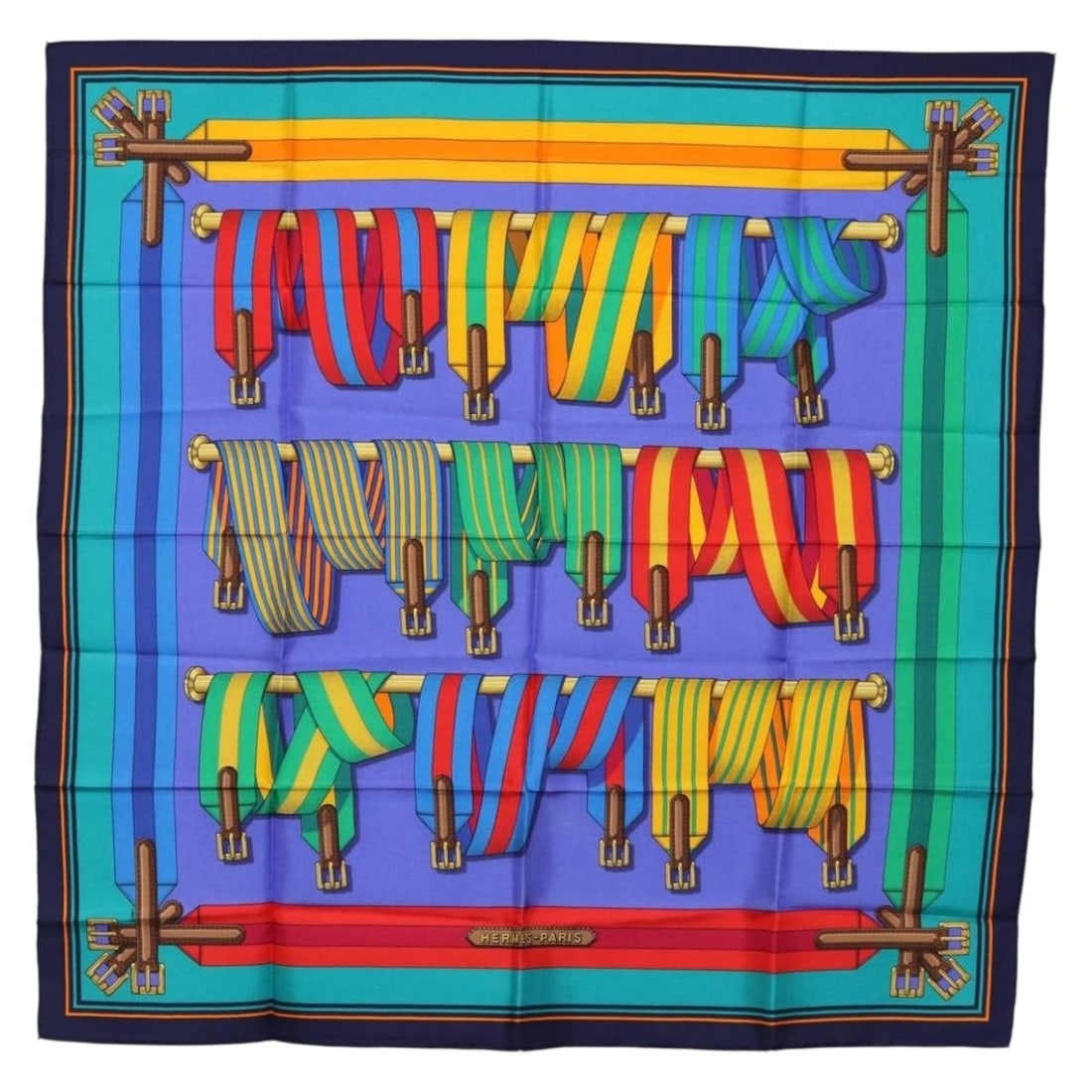 HERMES Carre 90 Silk Scarf Multicolor France with Box: HERMES Carre 90 Silk Scarf Multicolor France with Box Hermes Carre 90 scarf in multicolor silk, made in France. This women's scarf measures approximately 90 cm x 90 cm (35.4 x 35.4 inches) and comes w