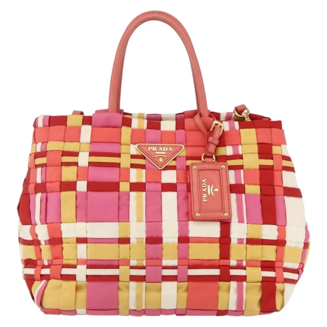 Prada Open Convertible Tote Multicolor Nylon Handbag: Prada Open Convertible Tote Multicolor Nylon Handbag Prada Open Convertible Tote in multicolour woven Tessuto nylon, designed for women. Made in Italy, this tote measures 27 cm x 24 cm x 17 cm. It is 