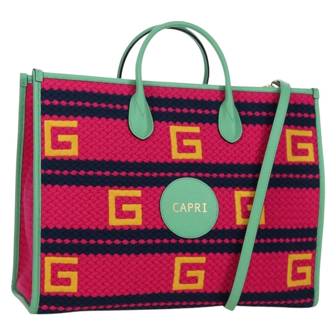 Gucci Capri Resort Collection Multicolor Leather Handbag with Shoulder Strap: Gucci Capri Resort Collection Multicolor Leather Handbag with Shoulder Strap This GUCCI Resort Collection Capri Bag offers a versatile 2-way design crafted from multicolor leather with gold-tone accen