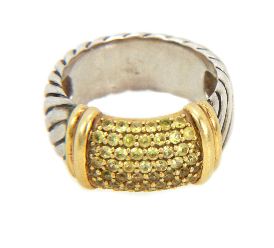 David Yurman Cable Ring 1.50ct Yellow Sapphire 925 Silver 18k Gold: David Yurman Cable Ring 1.50ct Yellow Sapphire 925 Silver 18k Gold This exquisite David Yurman ring features a stunning cable band design made from sterling silver, accented with 18k yellow gold. The 