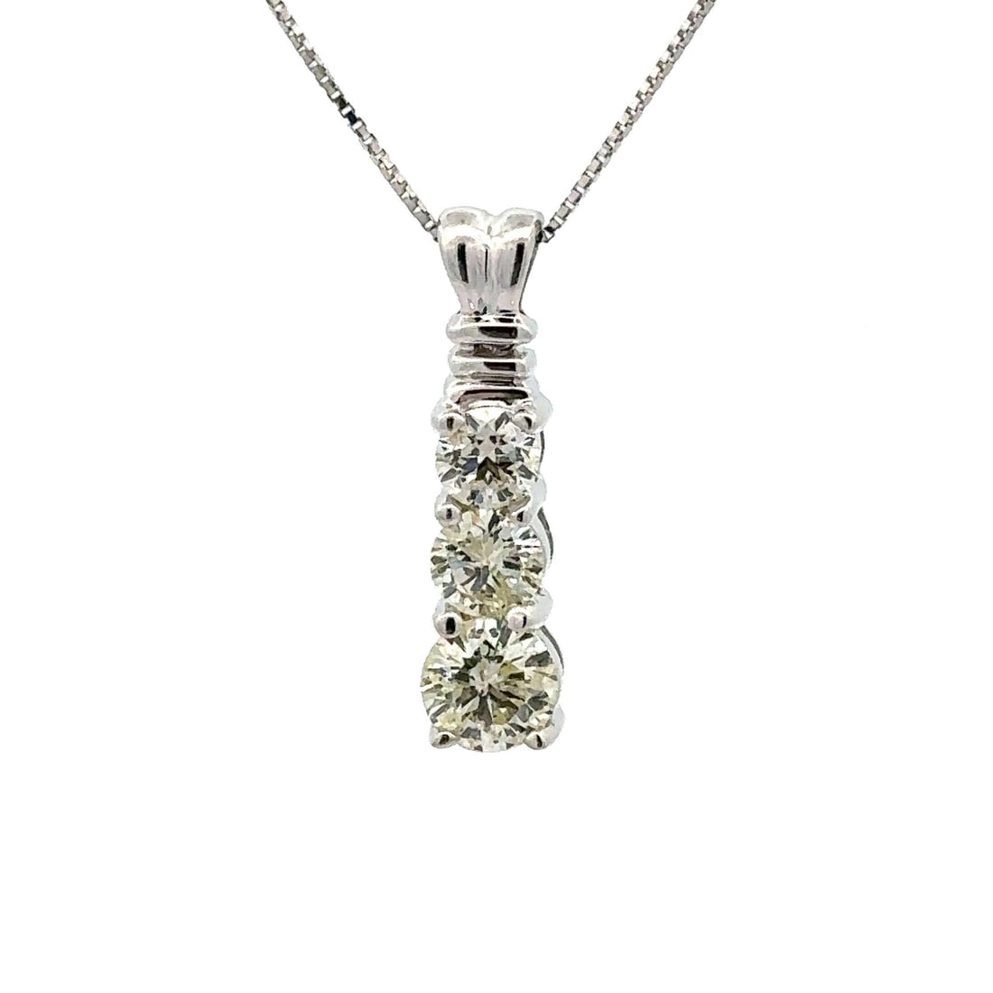 14k White Gold Diamond Drop Pendant Necklace 1.0ctw Unbranded: 14k White Gold Diamond Drop Pendant Necklace 1.0ctw Unbranded This stunning necklace features three large, fiery diamonds totaling 1.0 carat weight, beautifully set in a solid 14k white gold drop pend