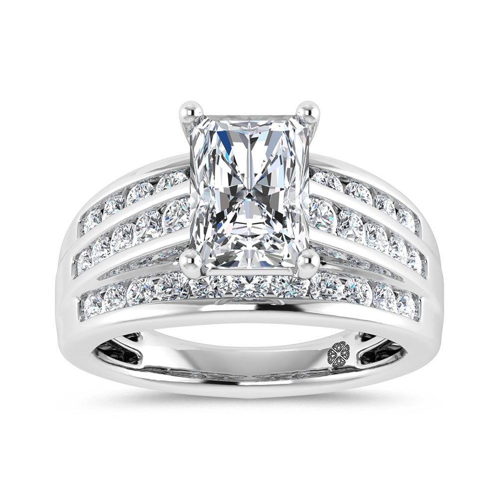 10K White Gold 3 Ct.Tw. Radiant Center Lab Grown Diamond Engagement Ring (IGI Certified Center 2ct): 10K White Gold 3 Ct.Tw. Radiant Center Lab Grown Diamond Engagement Ring (IGI Certified Center 2ct) 10k White Gold Stone Color: D-f Stone Clarity: Vs Each ring is presented in standard size 6.5. Compl