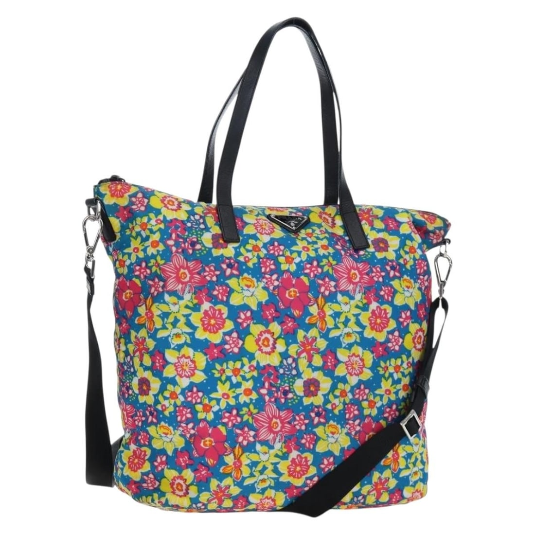 Prada 2way Nylon Tote Bag Multicolor with Silver Shoulder Strap: Prada 2way Nylon Tote Bag Multicolor with Silver Shoulder Strap PRADA tote bag in multicolor and silver nylon, featuring a 2-way design with a shoulder strap accessory. It was made in Turkey and is de