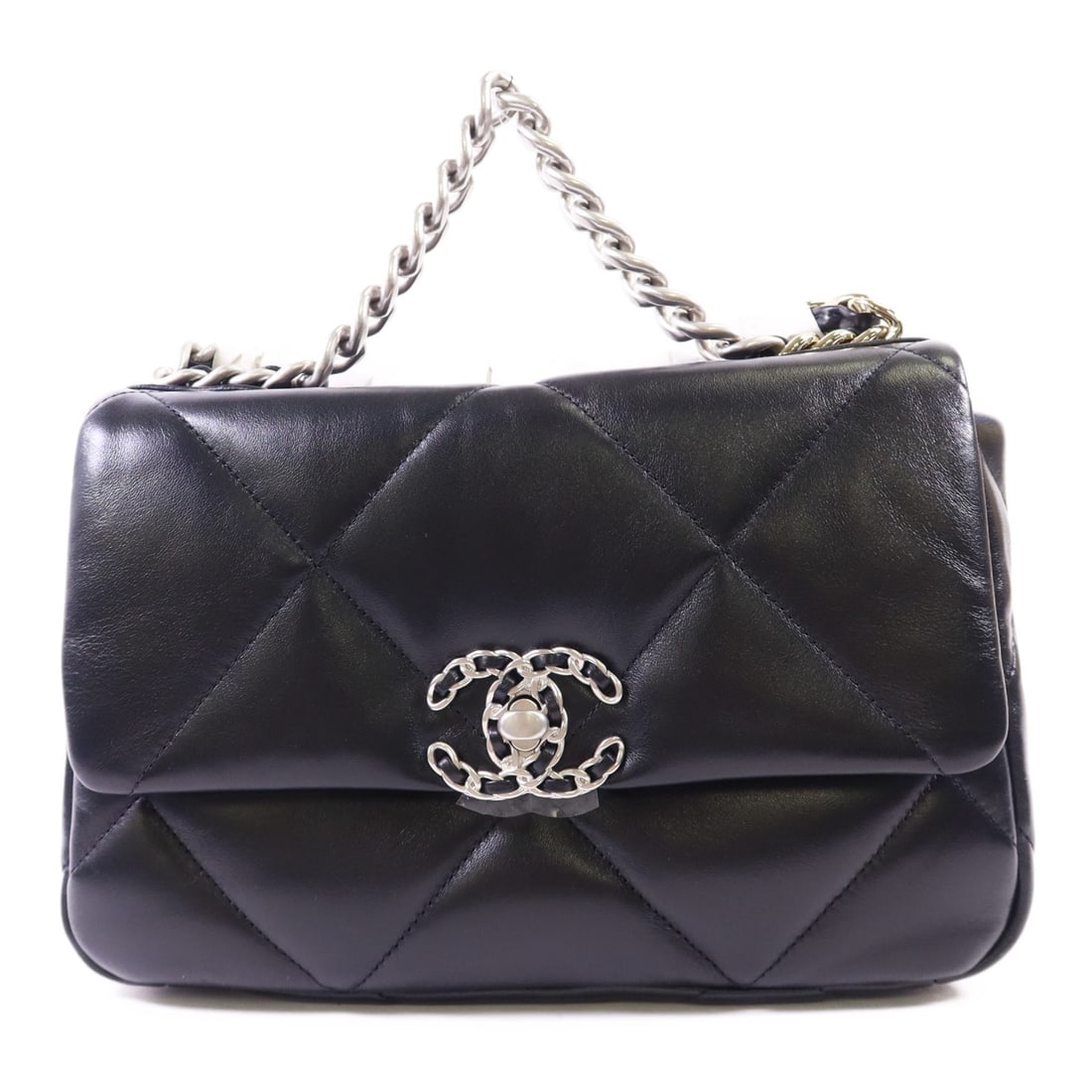CHANEL AS1160 Chanel 19 lambskin 2 way shoulder bag black: CHANEL AS1160 Chanel 19 lambskin 2 way shoulder bag black A CHANEL 19 2-way shoulder bag in black lambskin (sheep leather), made in France. This model is identified as AS1160 and features a turn lock 