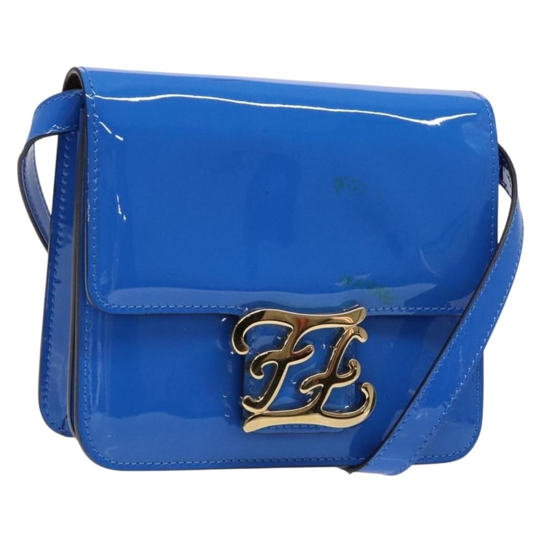 FENDI Curligraphy Blue Patent Leather Shoulder Bag with Guarantee Card: FENDI Curligraphy Blue Patent Leather Shoulder Bag with Guarantee Card Fendi Curligraphy shoulder bag in blue patent leather, made in Italy. This women's shoulder bag comes with a guarantee card and f