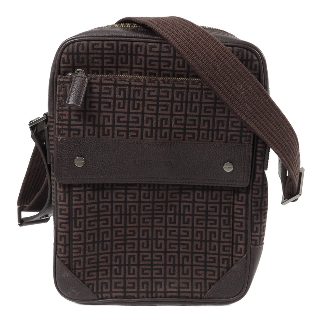 Givenchy Brown Canvas Shoulder Bag with SHW: Givenchy Brown Canvas Shoulder Bag with SHW GIVENCHY SHW shoulder bag in brown canvas. It features a shoulder strap, a fastener closure, and multiple pockets for practical organization. The bag is des