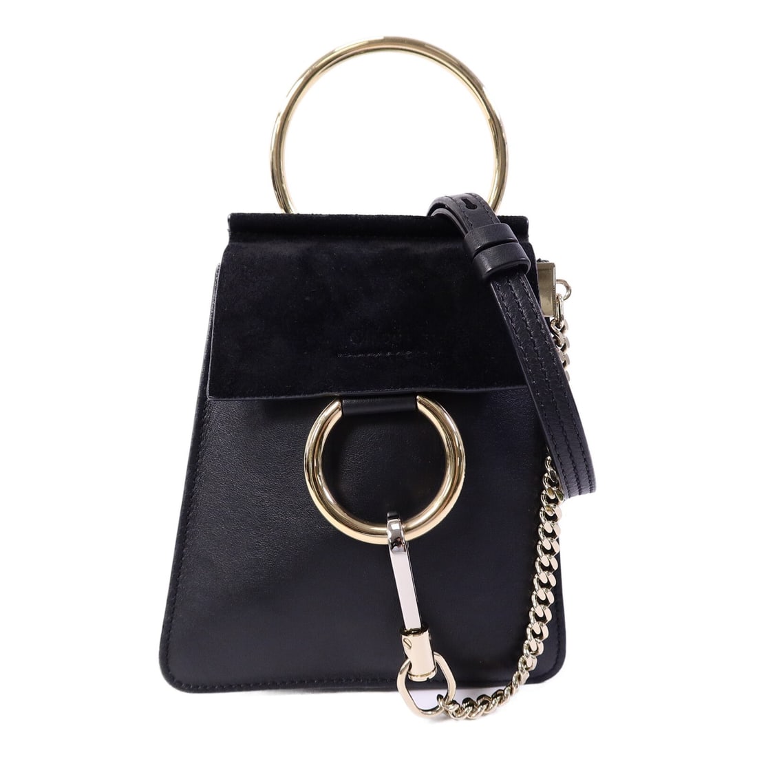 Chloe Faye Mini Shoulder Bag Black Calfskin Suede GHW: Chloe Faye Mini Shoulder Bag Black Calfskin Suede GHW A Chloe Faye Mini Shoulder Bag in black, made from calfskin leather and suede. It features a magnetic pocket, one inside card pocket, and a detach
