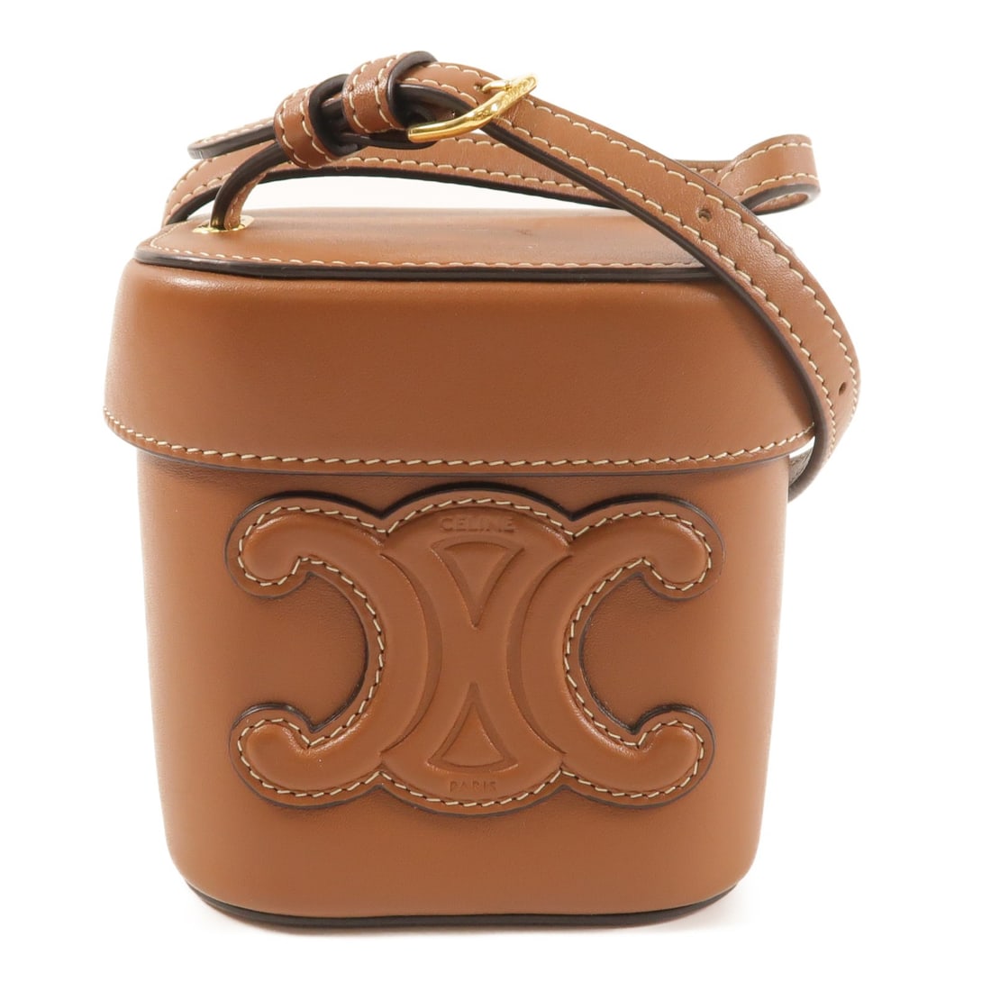 CELINE Triomphe Box Small Shoulder Bag Brown Calfskin Leather: CELINE Triomphe Box Small Shoulder Bag Brown Calfskin Leather CELINE Cuir Triomphe Box Small Shoulder Bag in brown calfskin (cowhide). This women's shoulder bag is presented in very good AB condition 