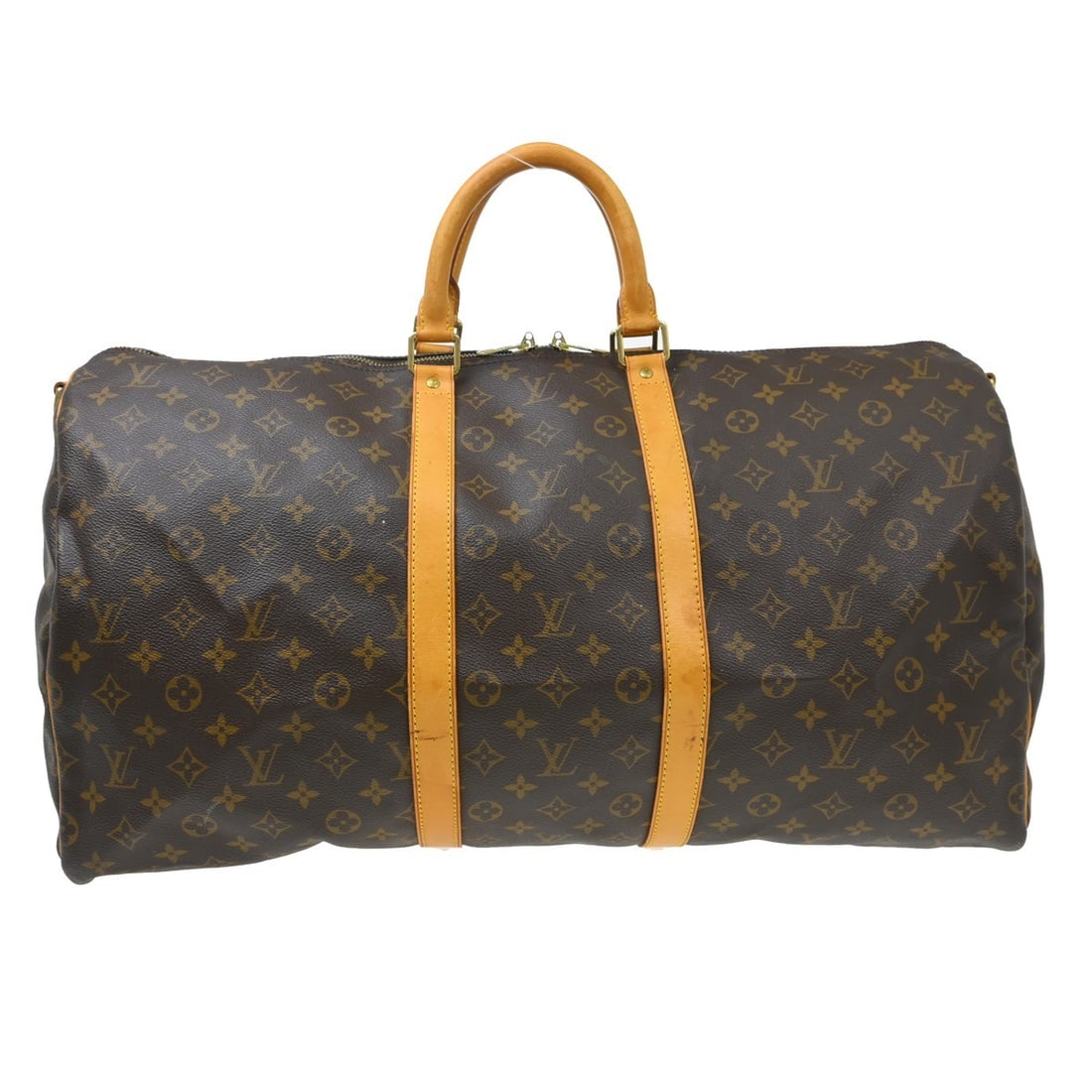 Louis Vuitton Keepall Bandouliere 55 Monogram Travel Duffle M41414: Louis Vuitton Keepall Bandouliere 55 Monogram Travel Duffle M41414 Vintage Louis Vuitton Keepall Bandouliere 55 travel bag in brown Monogram canvas with leather trim and double handles. This extra lar