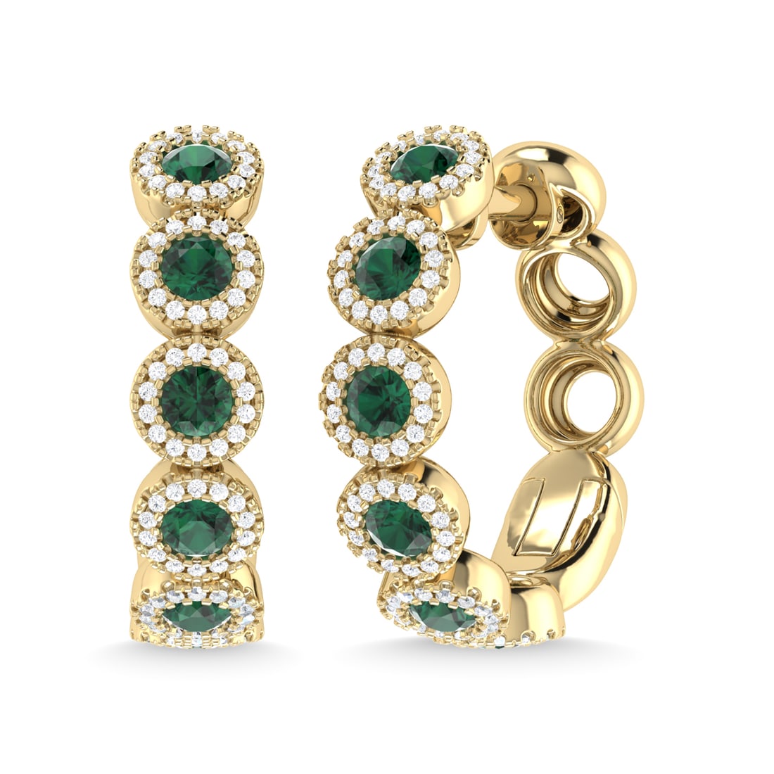 14K Yellow Gold Emerald and Diamond 1 1/8 Ct.Tw. Fashion Earrings (1 of 4)