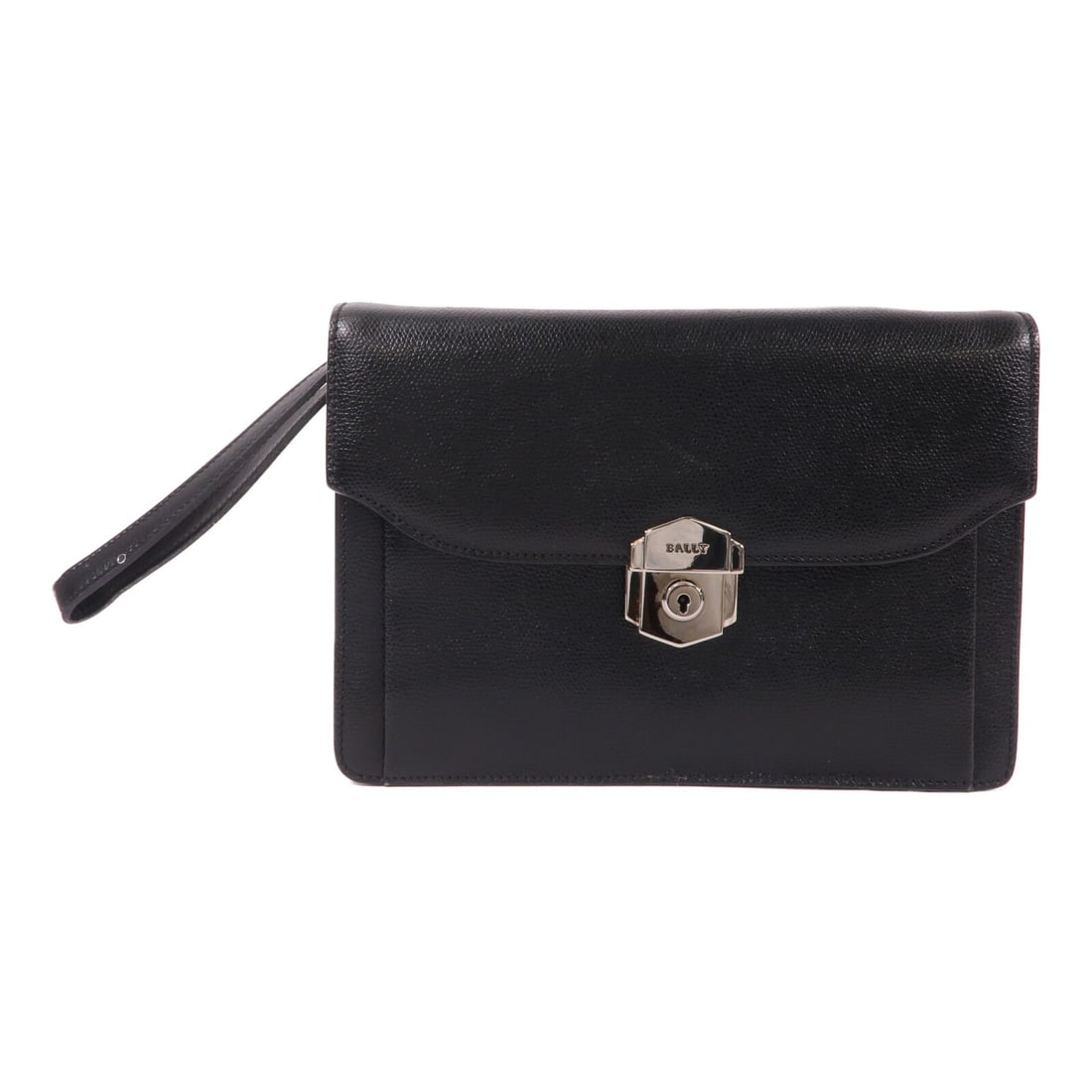 BALLY men's black calfskin clutch bag: BALLY men's black calfskin clutch bag BALLY SHW clutch bag in black calfskin leather, designed for menswear in a regular size. It features a flap closure, an outside open pocket, an inside open pocket