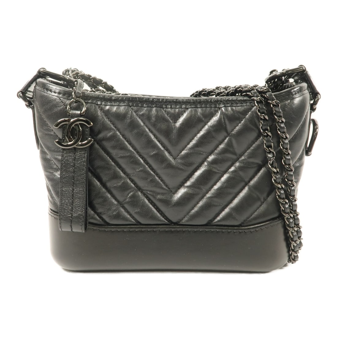 CHANEL Gabrielle Small 2 Way Shoulder Bag Black Calfskin So Black: CHANEL Gabrielle Small 2 Way Shoulder Bag Black Calfskin So Black A CHANEL Gabrielle Small 2-way shoulder bag in black calfskin leather. It features a structured design with black frame color, a shoul