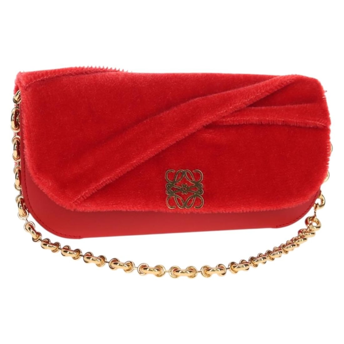 LOEWE Goya Chain Shoulder Bag Red Leather Gold Tone: LOEWE Goya Chain Shoulder Bag Red Leather Gold Tone A LOEWE Chain Goya shoulder bag in red and gold leather, made in Spain. It comes with a dust bag and is described as being in excellent condition, w