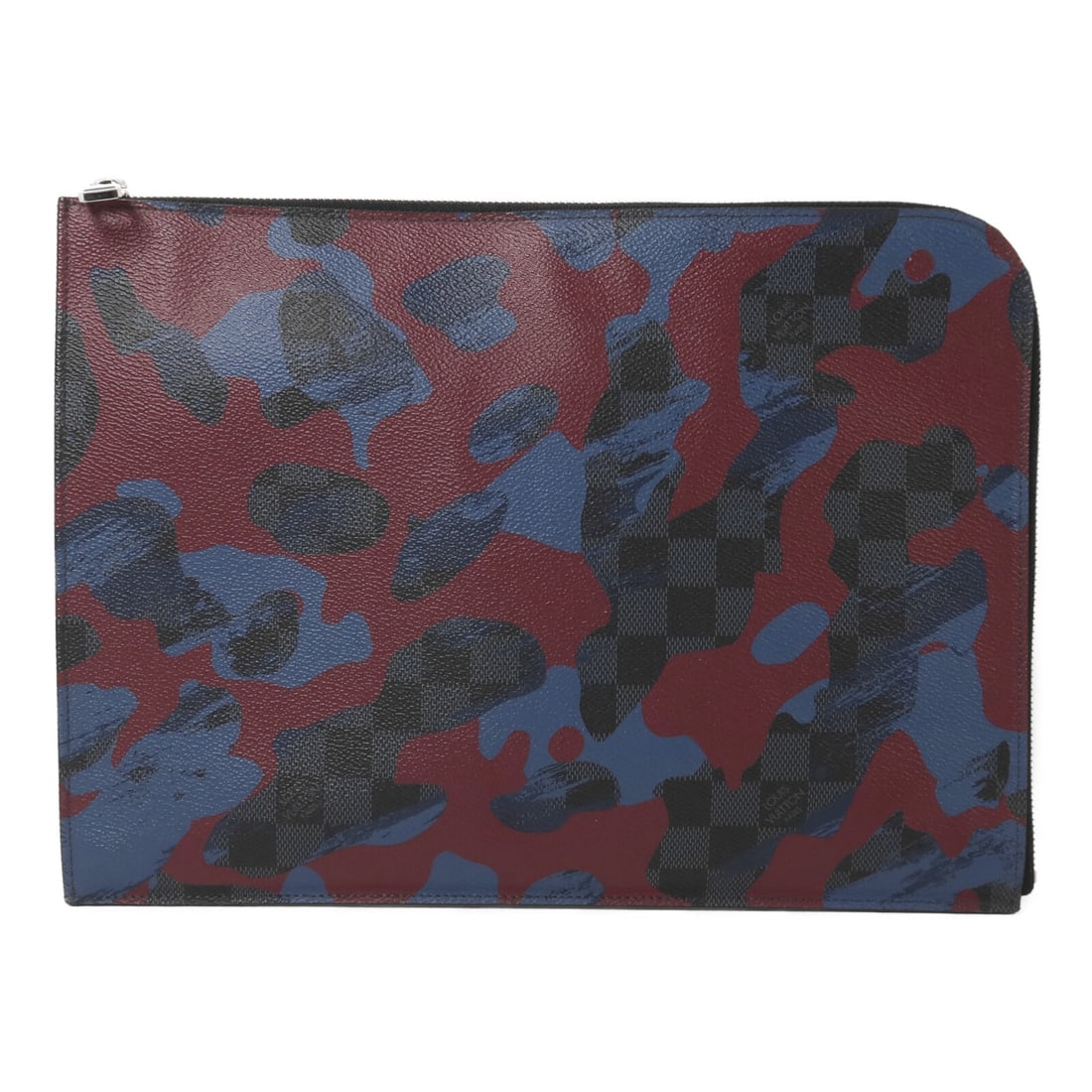 Louis Vuitton Pochette Jour GM Clutch N63292 Damier Graphite Black Red: Louis Vuitton Pochette Jour GM Clutch N63292 Damier Graphite Black Red Louis Vuitton Pochette Jour GM clutch, model N63292, in Damier Graphite with PVC coated canvas. It is a men's regular-size pouch 