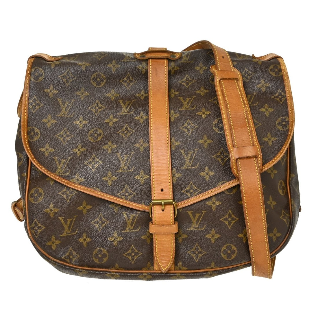 Louis Vuitton Saumur 35 Monogram Canvas Crossbody Shoulder Bag M42254: Louis Vuitton Saumur 35 Monogram Canvas Crossbody Shoulder Bag M42254 Vintage Louis Vuitton Saumur 35 shoulder bag in brown Monogram canvas with leather trim and a crossbody strap. This unisex bag fea