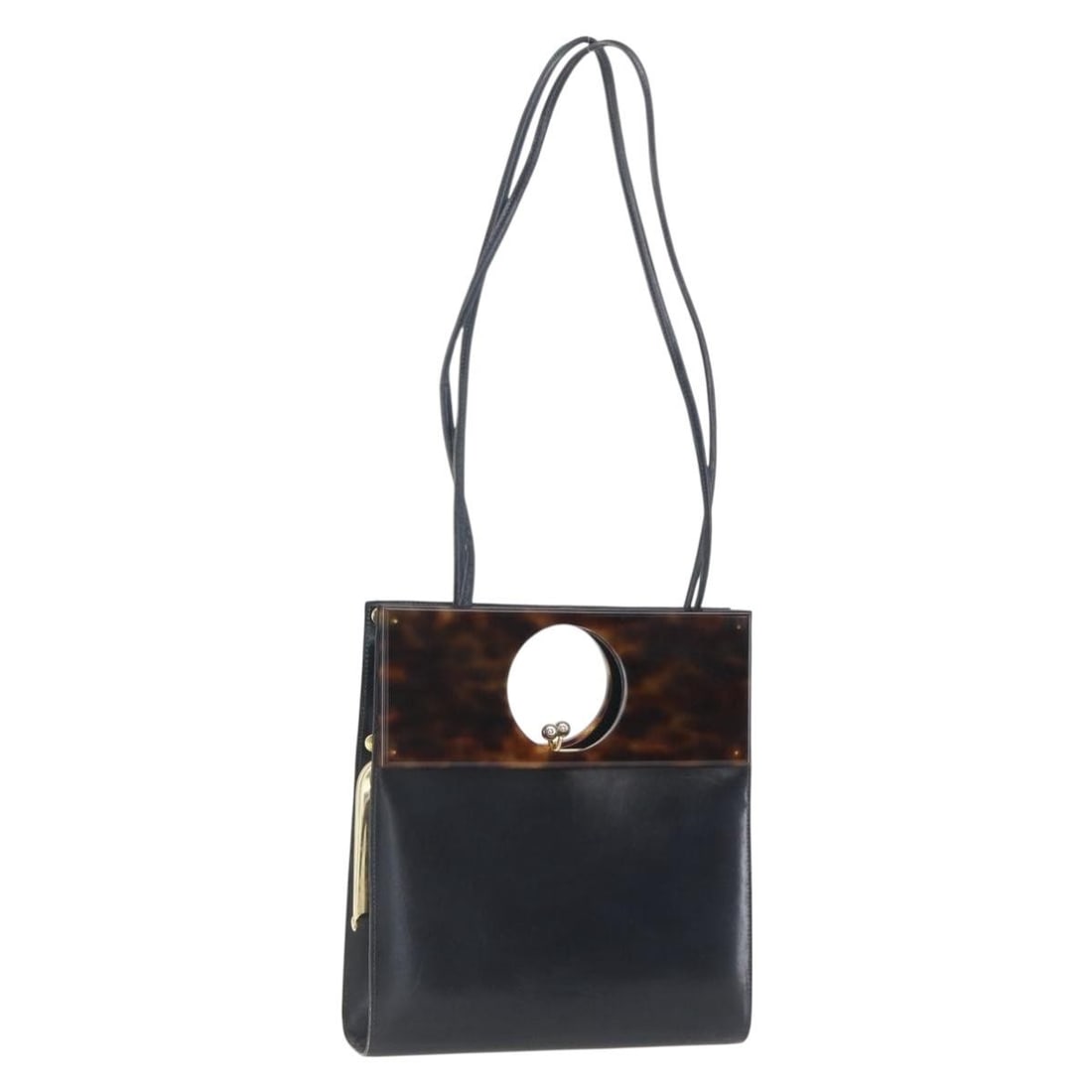 Christian Dior 2way Leather Hand Bag Black Gold with Shoulder Strap: Christian Dior 2way Leather Hand Bag Black Gold with Shoulder Strap Christian Dior leather handbag in black and gold, presented as a 2-way style with both a shoulder strap and handles. It comes with a