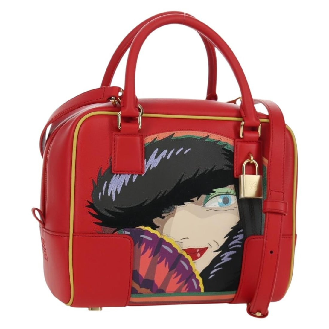 LOEWE Amazona 19 Witch of the Waste Howl's Moving Castle Handbag: LOEWE Amazona 19 Witch of the Waste Howl's Moving Castle Handbag LOEWE Amazona 19 hand bag in red leather, made in Spain. It includes a dust bag x2, padlock, key x2, and shoulder strap. The item is re