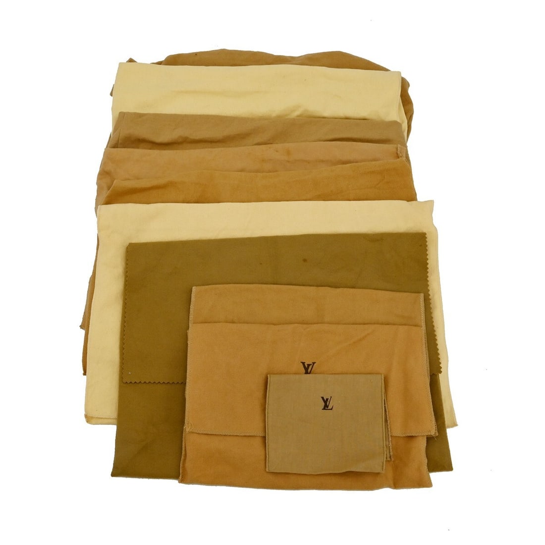 Set of 10 Louis Vuitton cotton dust bags in brown beige: Set of 10 Louis Vuitton cotton dust bags in brown beige Set of 10 authentic Louis Vuitton dust bags in brown and beige cotton. These unisex dust bags show overall signs of use with reasonable wear and