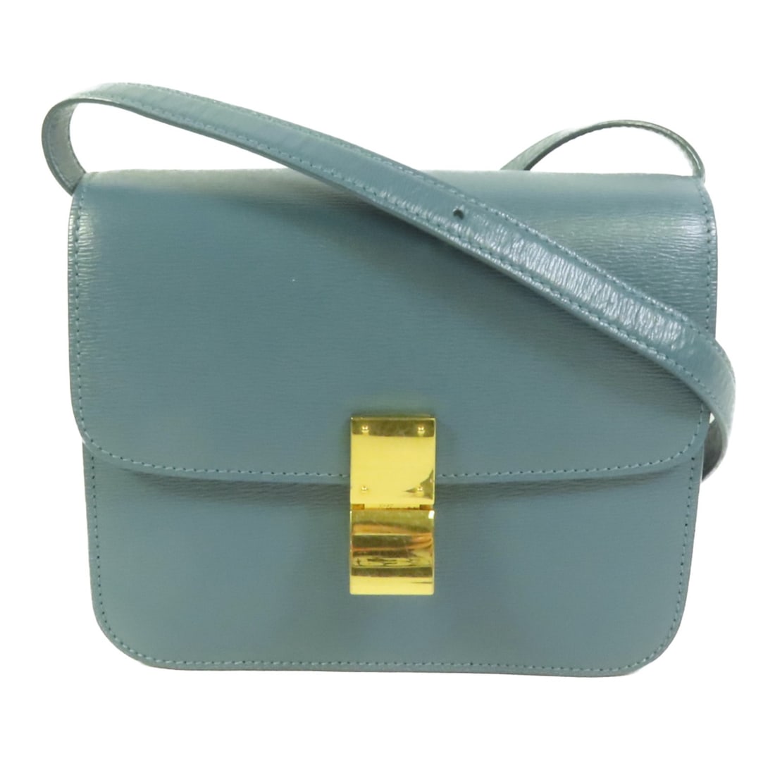 CELINE Teen Classic Box Blue Calfskin Shoulder Bag GHW: CELINE Teen Classic Box Blue Calfskin Shoulder Bag GHW A CELINE Teen Classic Box shoulder bag in blue calfskin (cowhide) leather. This women's regular-size bag is made in France and features a flap cl