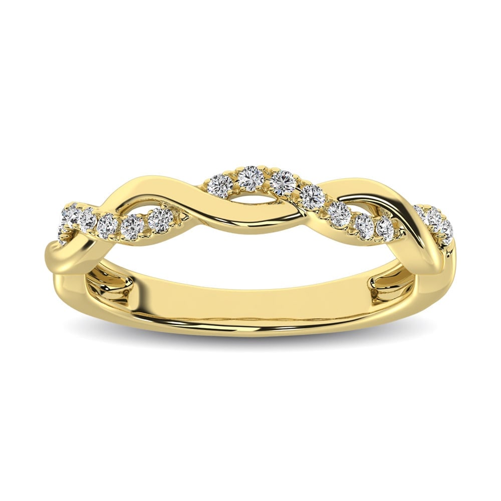14K Yellow Gold 1/20 Ct.Tw. Diamond Wedding Band: 14K Yellow Gold 1/20 Ct.Tw. Diamond Wedding Band This eye-catching Wedding Band is available in 14K Yellow Gold. There are 15 round diamonds with a total carat weight of 1/20Ct.Tw. set in a prong sett