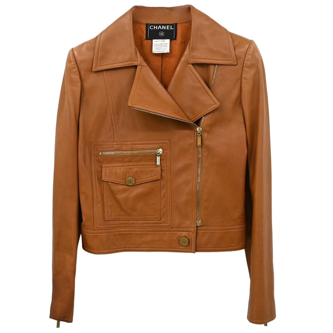 CHANEL 01P Brown Lambskin Zip Jacket Women's Size 40 (1 of 18)