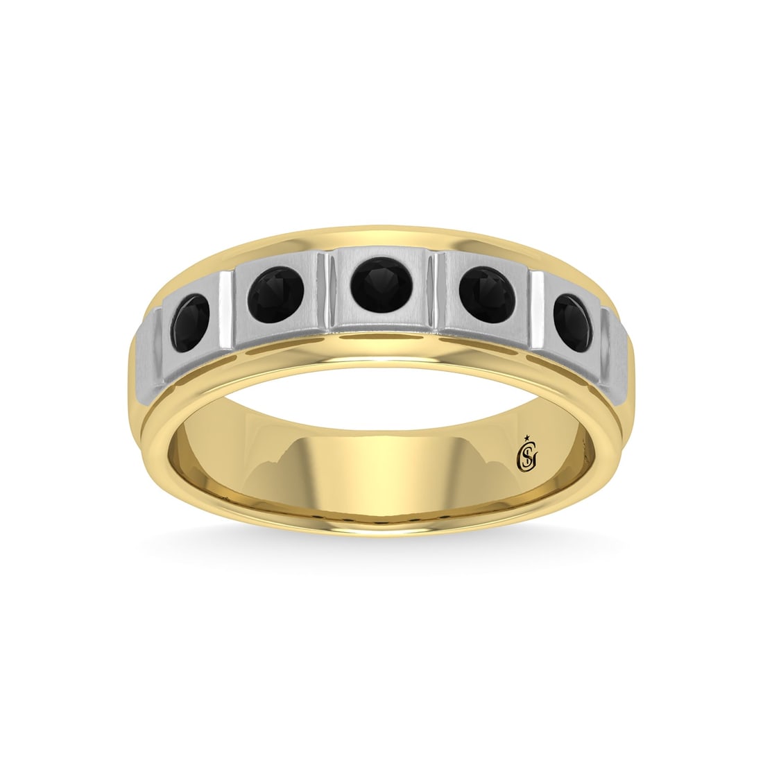 14K Yellow Gold Diamond 1/2 Ct.Tw. With White Rhodium Facet Mens Machine Band: 14K Yellow Gold Diamond 1/2 Ct.Tw. With White Rhodium Facet Mens Machine Band 14k Yellow Gold Stone Color: G-h Stone Clarity: I1-i2 Each ring is presented in standard size 6.5. Complimentary resizing 