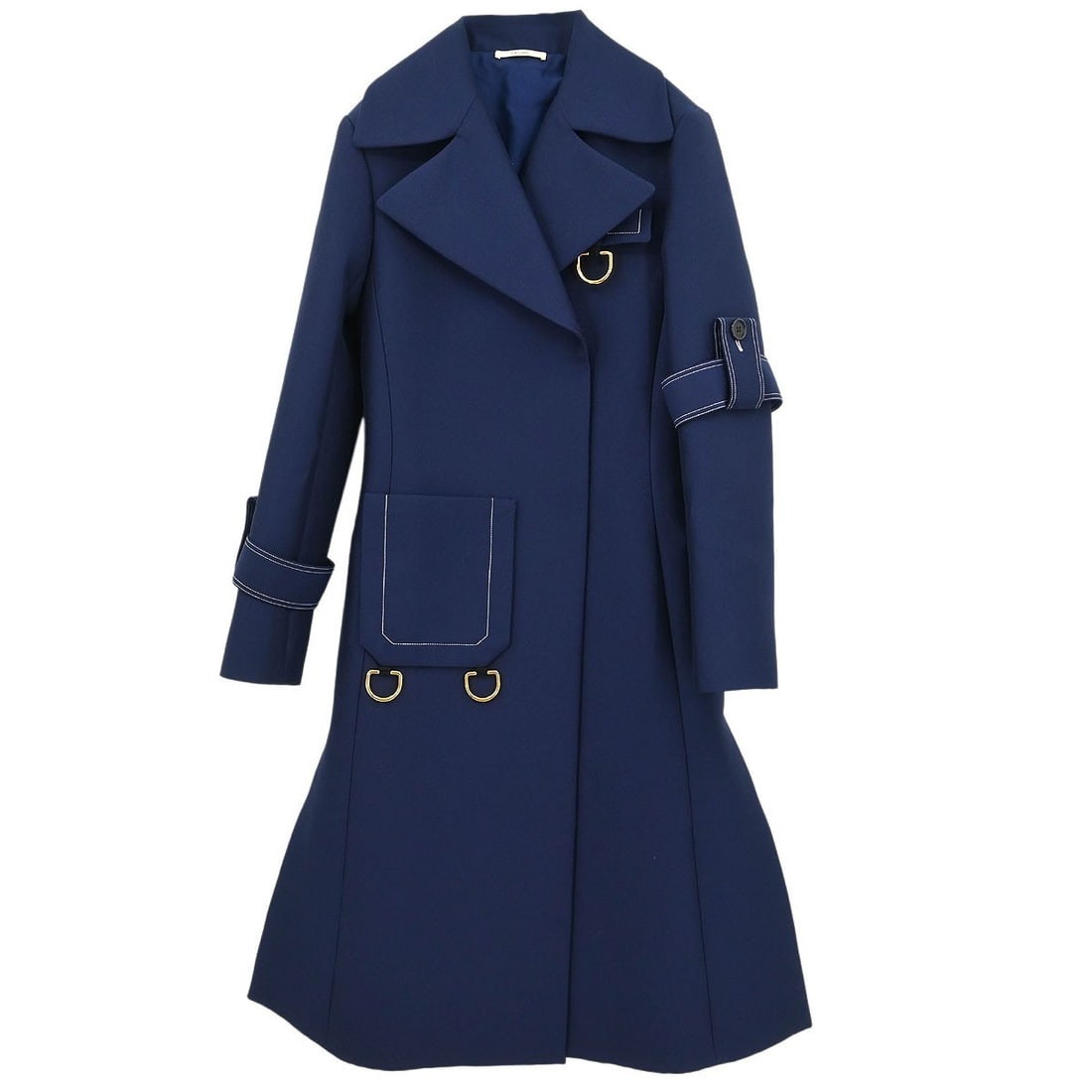 CELINE Long Navy Coat Size 36 Wool Blend France (1 of 10)