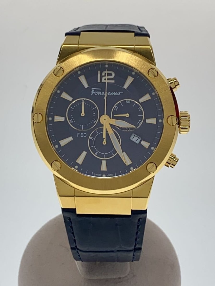 Salvatore Ferragamo F80 wristwatch for men with box: Salvatore Ferragamo F80 wristwatch for men with box Men's Salvatore Ferragamo F80 wristwatch, made in Switzerland. This pre-owned watch is in used B grade condition with slight signs of use and comes 