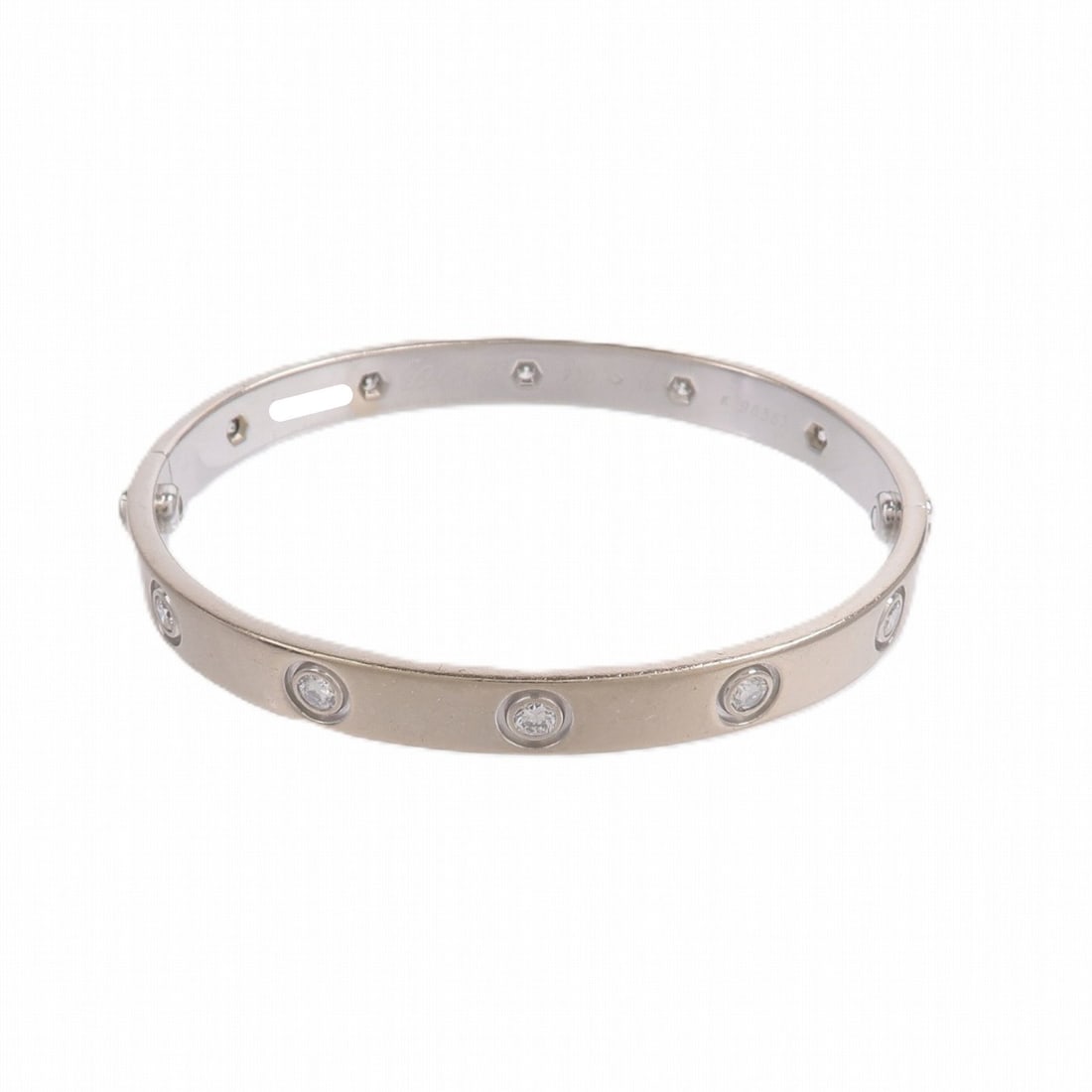Cartier Love 18K White Gold Bracelet with 10 Diamonds Size 16: Cartier Love 18K White Gold Bracelet with 10 Diamonds Size 16 Cartier Love Bracelet in 18K white gold with 10 diamonds. The bracelet is size 16 and comes with a driver accessory. Condition is listed a