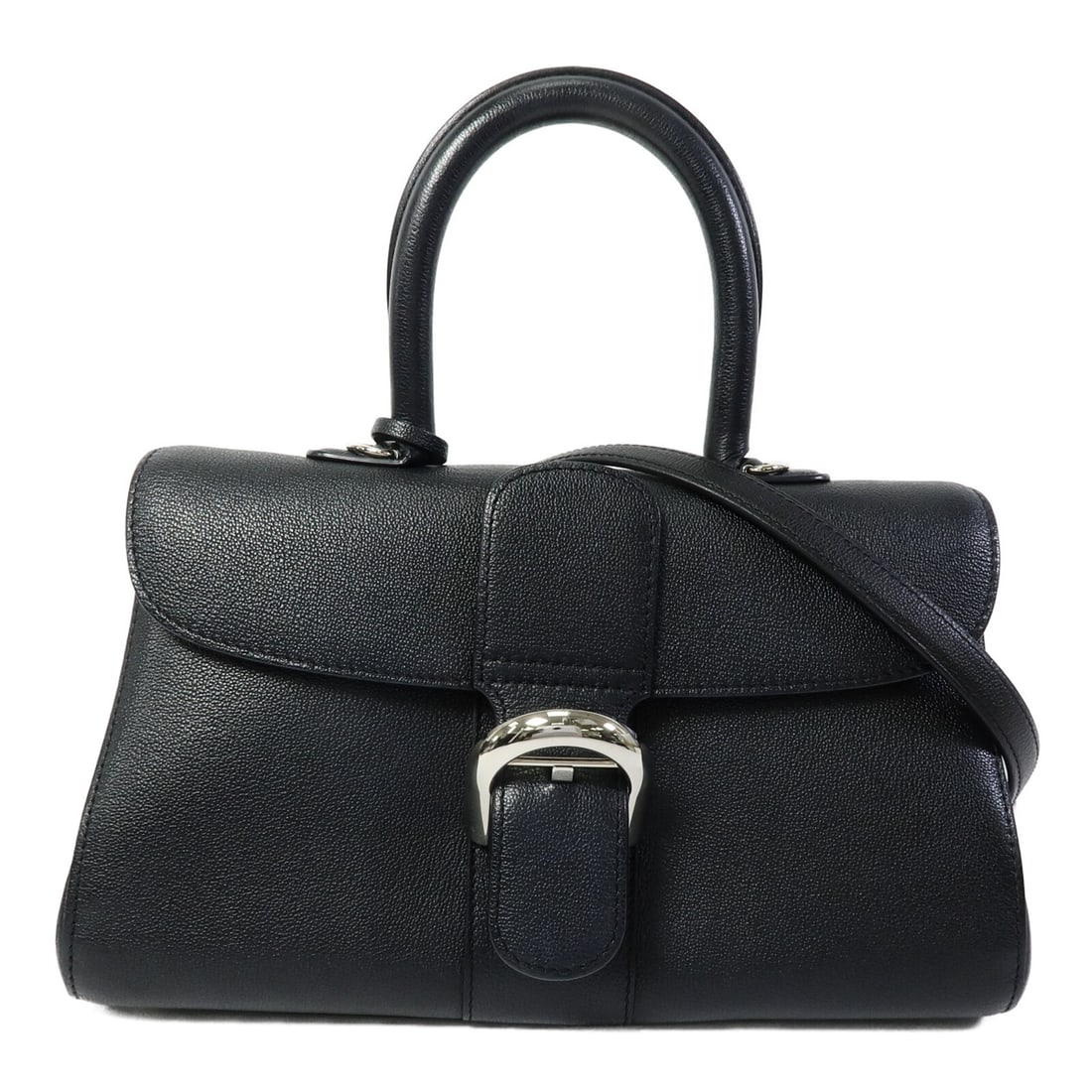 Delvaux Brillant East West calfskin shoulder bag with strap and mirror: Delvaux Brillant East West calfskin shoulder bag with strap and mirror A Delvaux Brillant East West 2 Way Shoulder Bag in black calfskin leather, presented in very good AB condition. This bag features