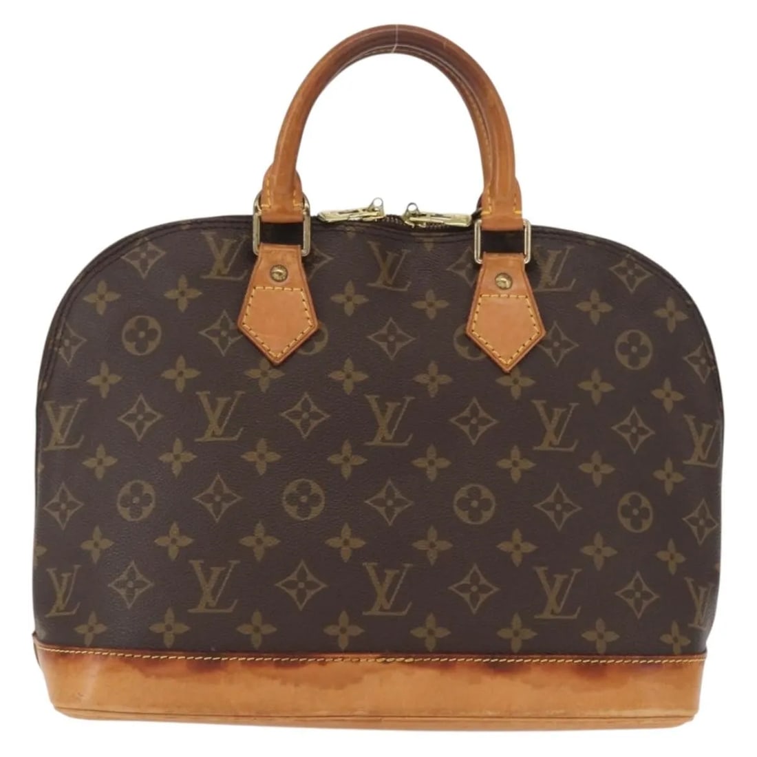 Louis Vuitton Alma Brown Monogram Canvas Handbag: Louis Vuitton Alma Brown Monogram Canvas Handbag This Louis Vuitton Alma handbag features the classic monogram canvas design in brown, crafted for women. It exhibits signs of wear including surface de