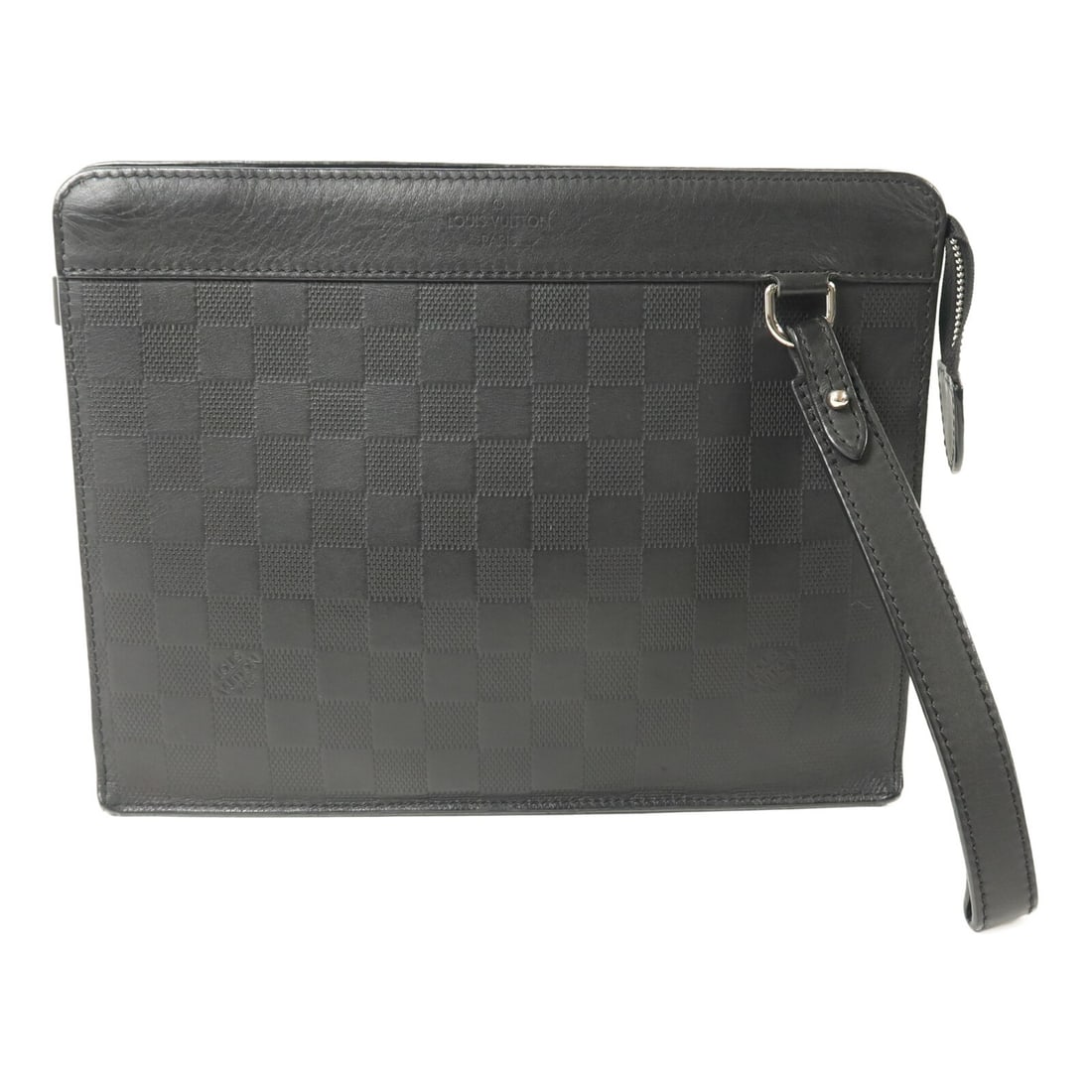 Louis Vuitton N60450 Damier Infini calfskin clutch pouch black: Louis Vuitton N60450 Damier Infini calfskin clutch pouch black Louis Vuitton LV SHW Stand Pouch Clutch Bag N60450 in Damier Infini Black. Made in France, this women's regular-size pouch features a cal