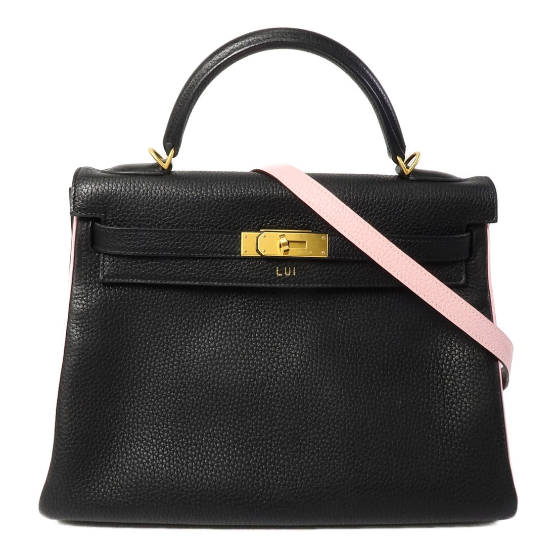 Hermes Kelly 32 Togo Leather 2 Way Bag Noir Rose Sakura GHW: Hermes Kelly 32 Togo Leather 2 Way Bag Noir Rose Sakura GHW Hermes Kelly 32 2-way shoulder bag in Togo leather and calfskin, presented in Noir black with Rose Sakura accents. It features a turn lock c
