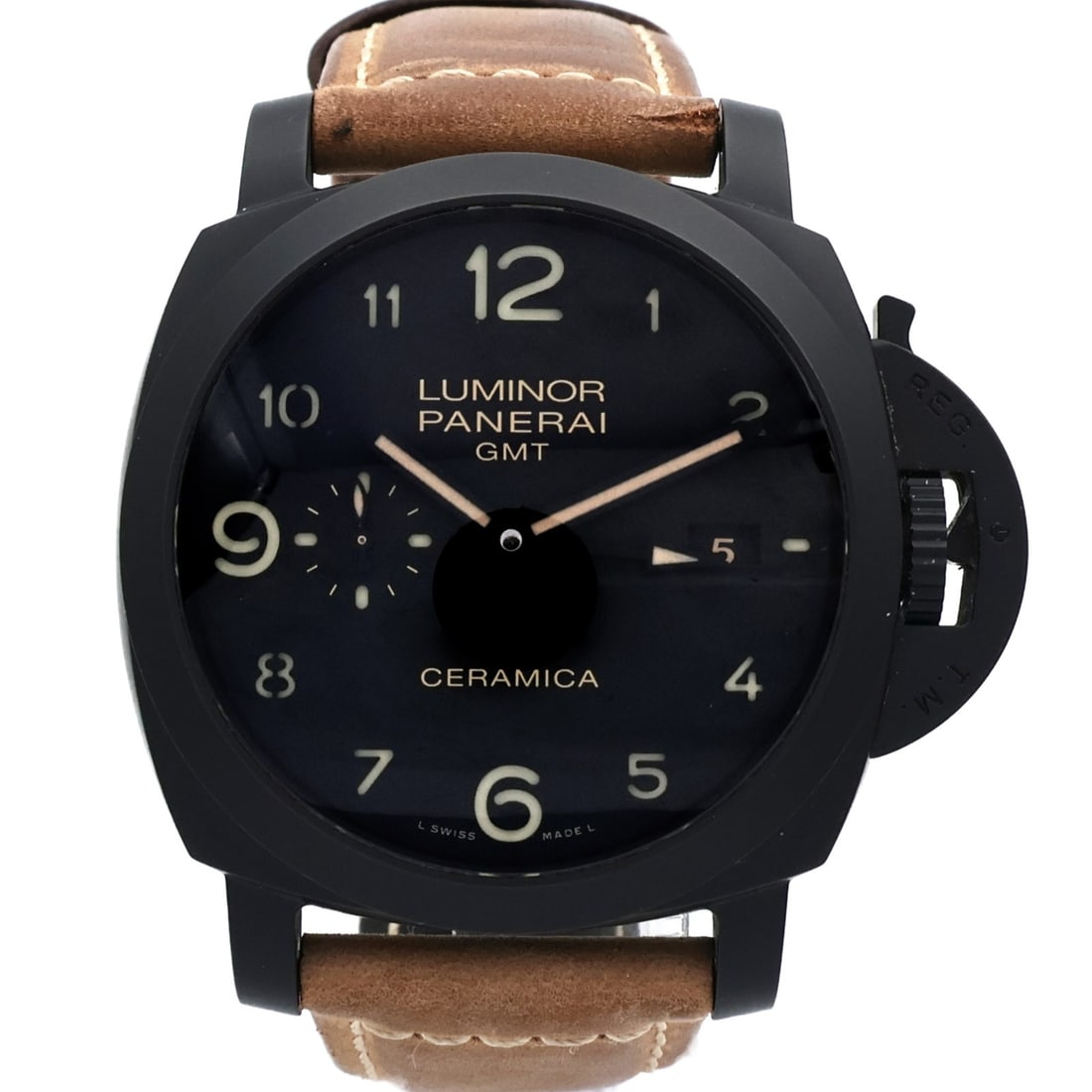 Panerai PAM00441 Luminor 1950 Automatic Ceramic Wristwatch Black: Panerai PAM00441 Luminor 1950 Automatic Ceramic Wristwatch Black Panerai Luminor 1950 Automatic Watch PAM00441 in black ceramic with a leather belt. This ladies' watch features an automatic winding mo