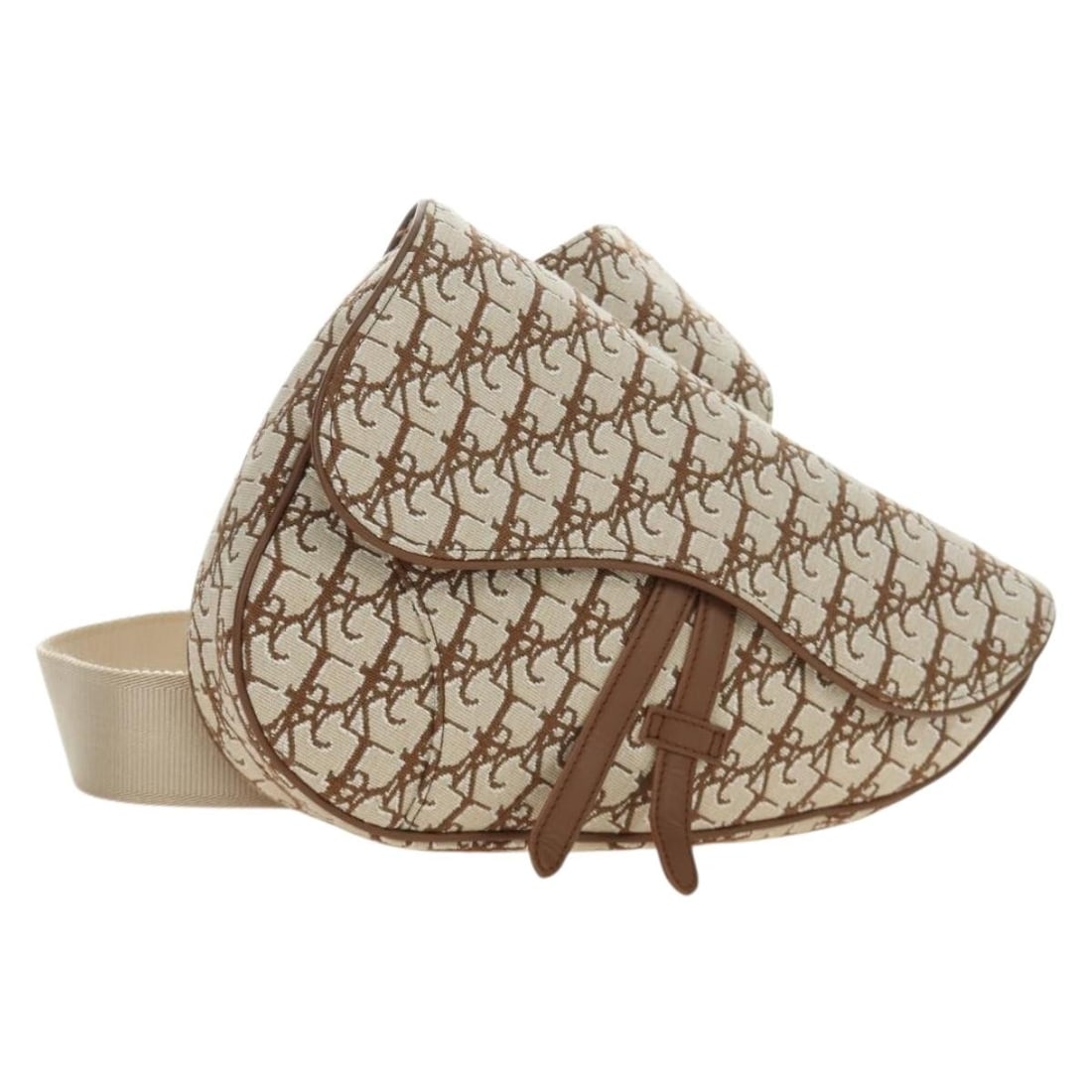 Christian Dior Saddle Shoulder Bag Beige Trotter Canvas with Box: Christian Dior Saddle Shoulder Bag Beige Trotter Canvas with Box Christian Dior Trotter Canvas Saddle Bag in beige and silver, presented in shoulder bag style. Made in Italy, it features Trotter Canva