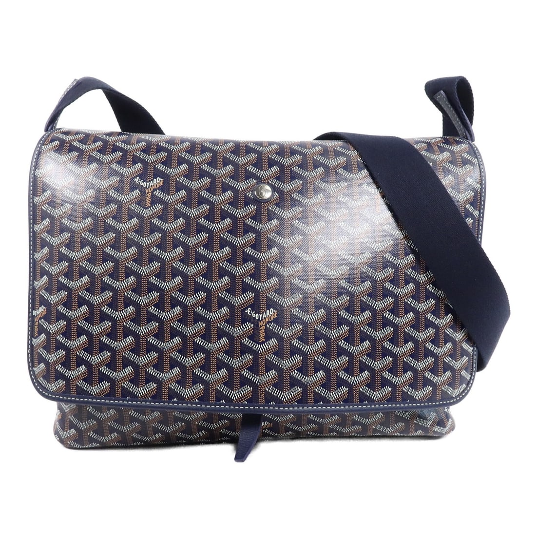 Goyard Capetien MM Navy Blue Coated Canvas Shoulder Bag SHW: Goyard Capetien MM Navy Blue Coated Canvas Shoulder Bag SHW A GOYARD Capetien MM shoulder bag in navy blue, made from PVC coated canvas. It features a shoulder strap with an adjustable length and a pr