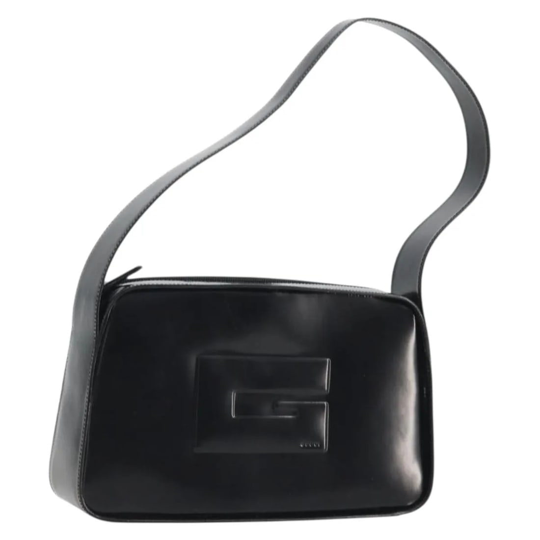 Gucci Vintage G Logo Patent Leather Black Shoulder Bag: Gucci Vintage G Logo Patent Leather Black Shoulder Bag Vintage Gucci G logo leather bag in black patent leather. This women's bag is presented in good vintage condition with honest wear, including lig