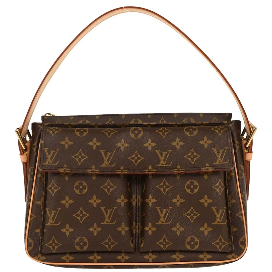Louis Vuitton Viva Cite GM Monogram Shoulder Bag M51163: Louis Vuitton Viva Cite GM Monogram Shoulder Bag M51163 Louis Vuitton Viva Cite GM handbag in brown Monogram canvas with leather trim and a red Alcantara lining. This women's shoulder bag features a z