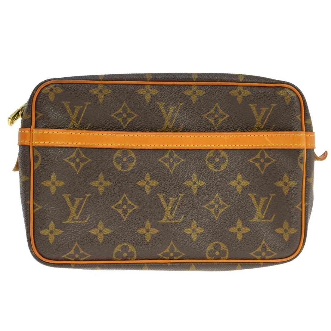 Louis Vuitton Compiegne 23 Monogram Canvas Clutch M51847: Louis Vuitton Compiegne 23 Monogram Canvas Clutch M51847 Vintage Louis Vuitton Compiegne 23 clutch bag in brown monogram canvas and leather. This zip-top women's clutch is made in France and shows rea