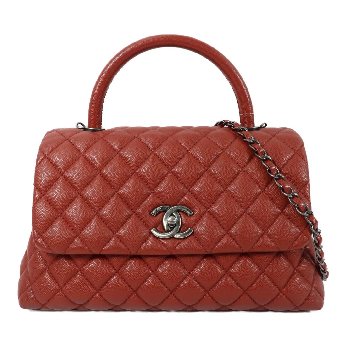 CHANEL Coco Handle Medium 2 Way Shoulder Bag Red Calfskin: CHANEL Coco Handle Medium 2 Way Shoulder Bag Red Calfskin A CHANEL CC COCO Handle Medium 2 Way Shoulder Bag in red calfskin (cowhide) leather. This women's regular-size bag is made in France and Italy