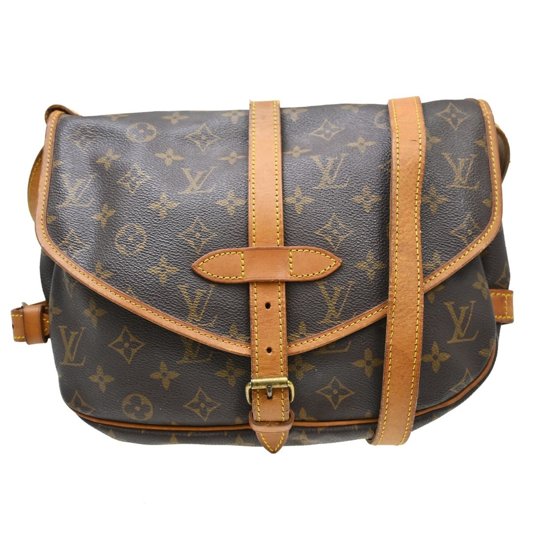 Louis Vuitton Saumur 30 Monogram Shoulder Bag M42256 AR0972: Louis Vuitton Saumur 30 Monogram Shoulder Bag M42256 AR0972 Vintage Louis Vuitton Saumur 30 messenger shoulder bag in brown Monogram canvas with leather trim. This women's medium bag features a brown 