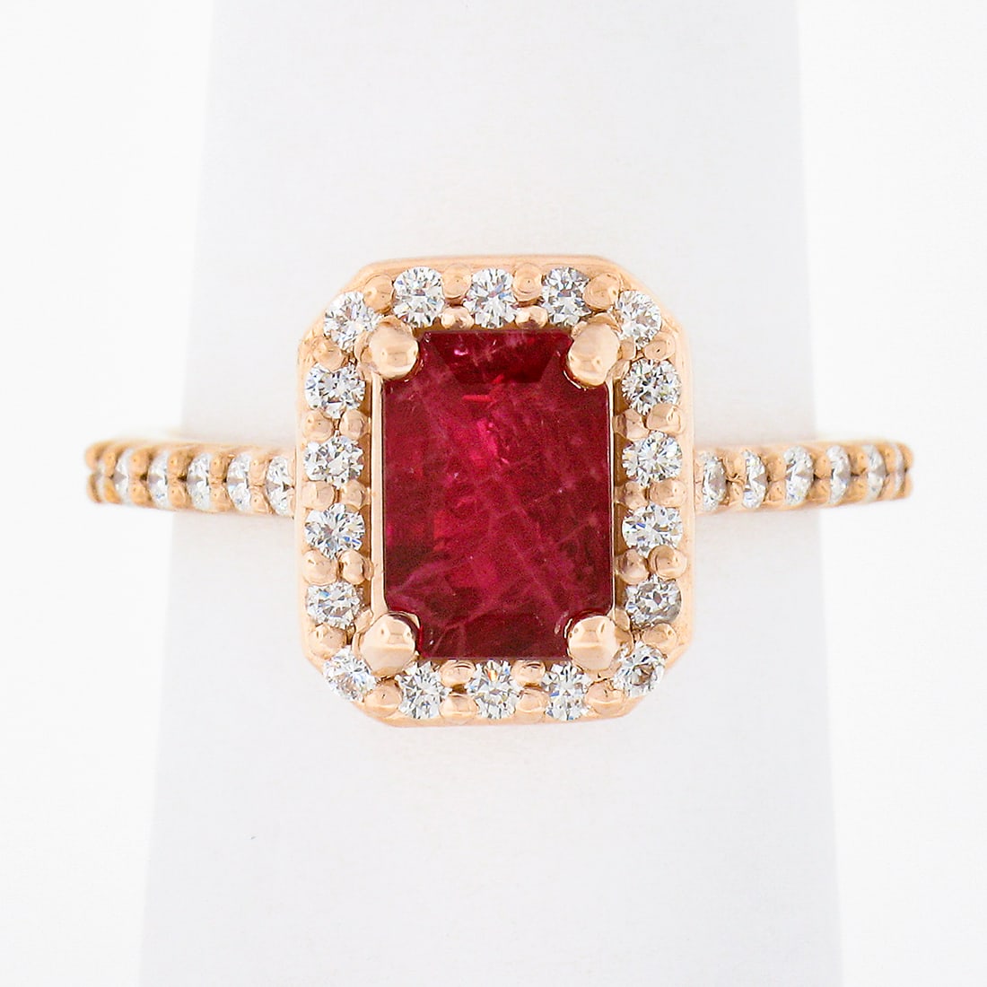 GIA Certified 14k Rose Gold Ruby Halo Ring with Diamonds Size 6.5 (1 of 11)