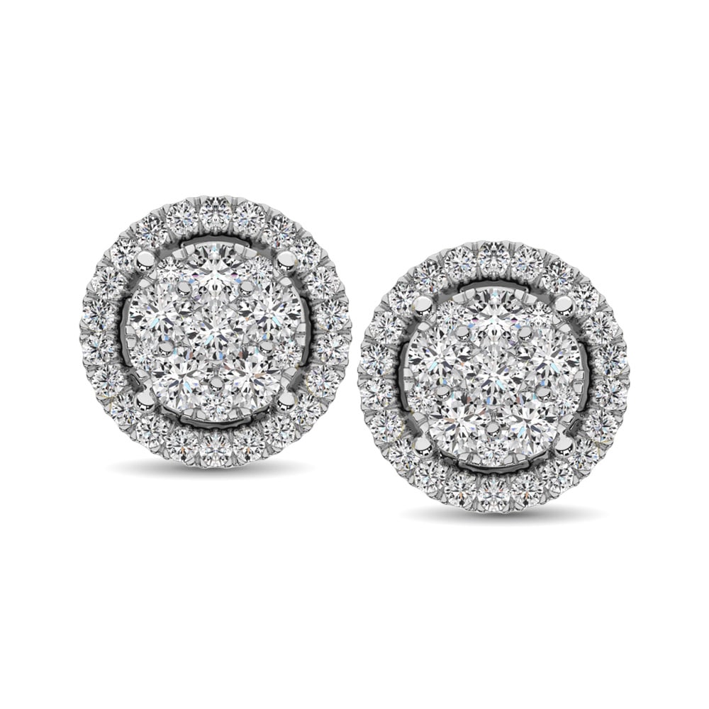 14K White Gold 1/2 Ct.Tw. Diamond Flower Stud Earrings: 14K White Gold 1/2 Ct.Tw. Diamond Flower Stud Earrings These Stud Earrings Fashioned In 14K White Gold, Each Earrings Features A Round Diamond Center Stone Surrounded By A Shimmering Frame Of Round Ac