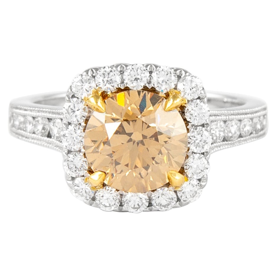2.93ct Fancy Dark Yellow Brown Diamond Halo Ring 18k Gold GIA Certified: 2.93ct Fancy Dark Yellow Brown Diamond Halo Ring 18k Gold GIA Certified This exquisite ring features a stunning fancy dark yellowish brown diamond at its center, elegantly surrounded by a halo of whit