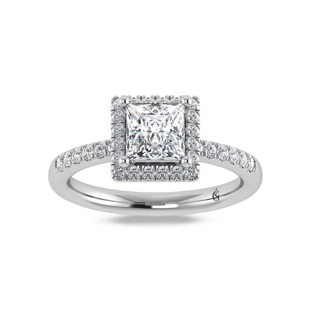 14K White Gold Princess Cut Lab Grown Diamond 3 3/8 ct.tw. Halo Engagement Ring (IGI Certified: 14K White Gold Princess Cut Lab Grown Diamond 3 3/8 ct.tw. Halo Engagement Ring (IGI Certified Center 3ct) Celebrate your forever moment with the timeless brilliance of our Halo Diamond Engagement Rin