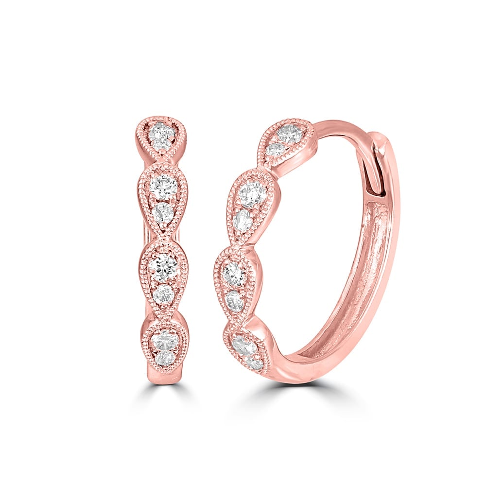 14K Rose Gold 1/10 Ct.Tw. Diamond Stackable Hoop Earrings: 14K Rose Gold 1/10 Ct.Tw. Diamond Stackable Hoop Earrings This Versatile Stackable Hoop Earrings Creates A Powerful Look, Crafted In 14K Rose Gold And Feature 1/10 Ctw Sparkling Diamonds With Milgrain