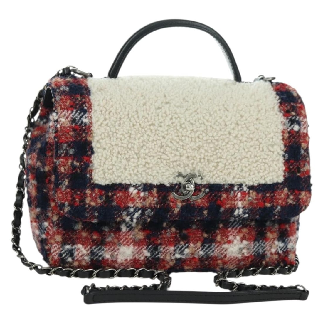 CHANEL Top Handle 25 Tweed Shoulder Bag Multicolor Silver Tone (1 of 18)